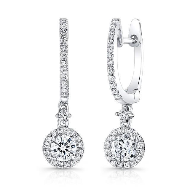 Boucles D'oreilles Pendantes Naturel Diamant Taille Brillant 3.30 Carats Or Blanc