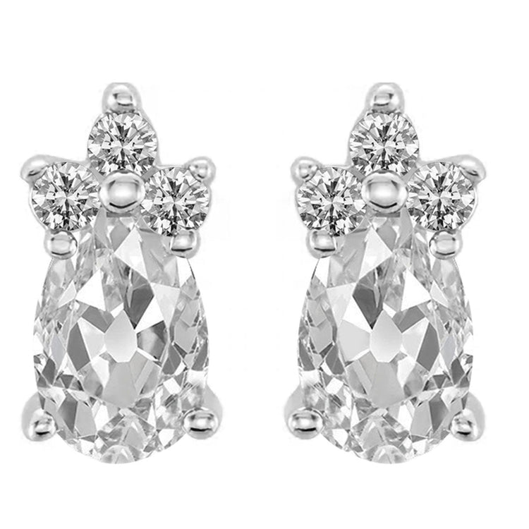 Boucles D'oreilles Pendantes Poire Taille Ancienne & Réel Diamants Ronds 13.50 Carats Or 14K