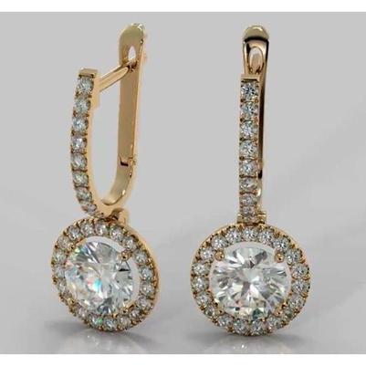 Boucles D'oreilles Pendantes Véritable Diamant Rond 4.50 Carats