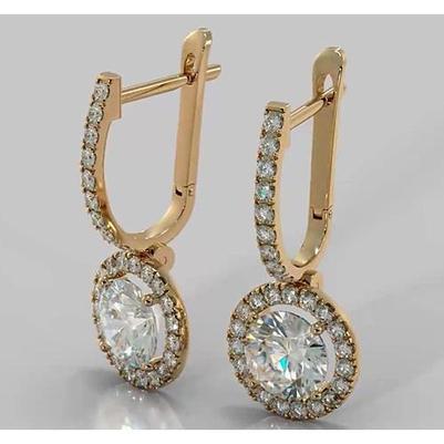 Boucles D'oreilles Pendantes Véritable Diamant Rond 4.50 Carats