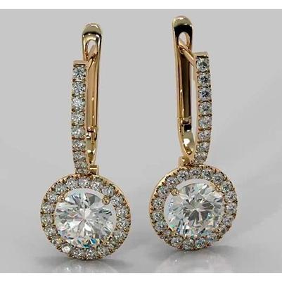 Boucles D'oreilles Pendantes Véritable Diamant Rond 4.50 Carats