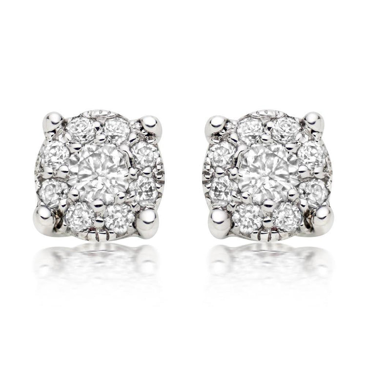 Boucles D'oreilles Pour Femmes Avec Halo De Véritable Diamants Coupe Ronde De 2.6 Cts En Or Blanc 14k
