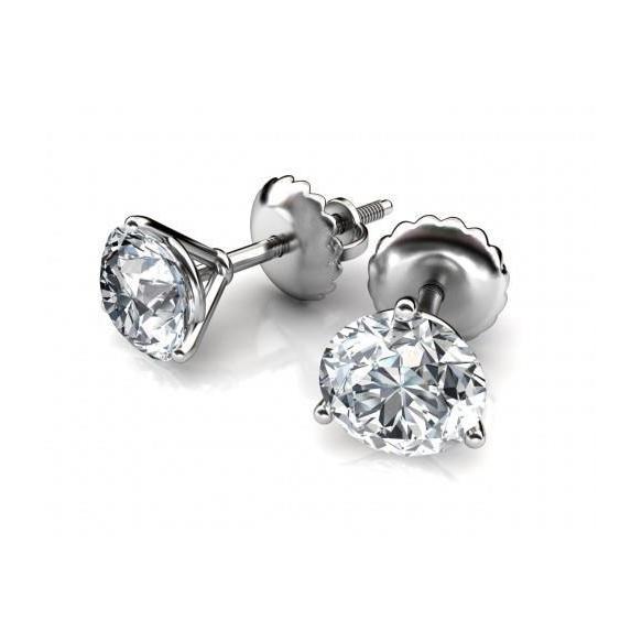 Boucles D'oreilles Puces Naturel Diamants 3.40 Carats Taille Ronde Or Blanc