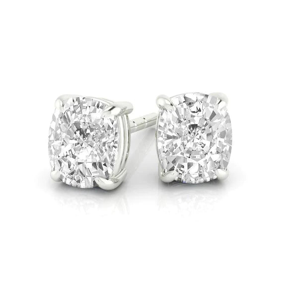 Boucles D'oreilles Réel Damant Dame Coussin 1.50 Carat Or Blanc