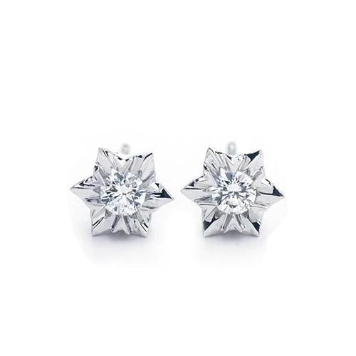 Boucles D'oreilles Réel Diamant Rond Taille Brillant 1 Carat En Or Blanc 14K