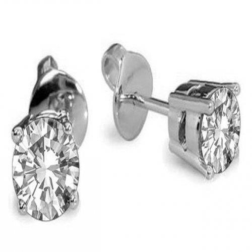 Boucles D'oreilles Réel Diamant Solitaire Ovale 2 Carats 4 Griffes Or Blanc