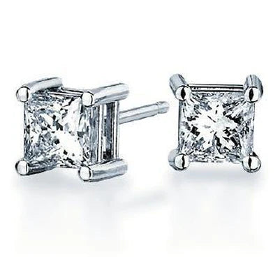 Boucles D'oreilles Réel Diamant Taille Princesse 4 Carats En Or Blanc 14 Carats