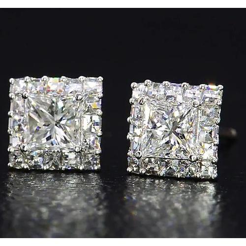 Boucles D'oreilles Réel Diamant Taille Princesse Bijoux Or Blanc 14K