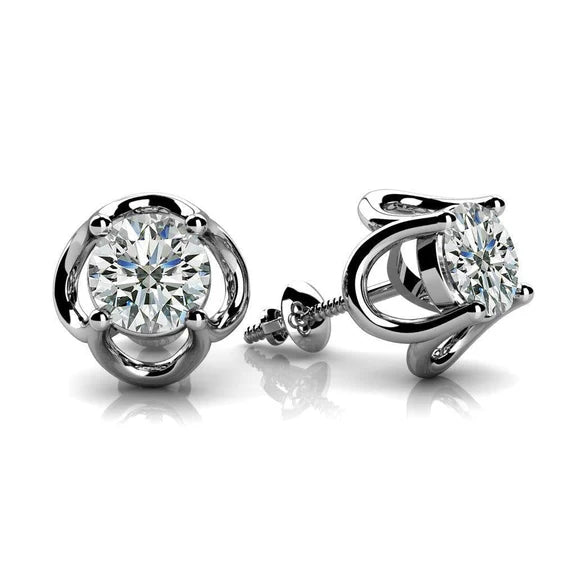 Boucles D'oreilles Réel Diamants Or Blanc 2.50 Ct Superbe Ronde Taille Brillante
