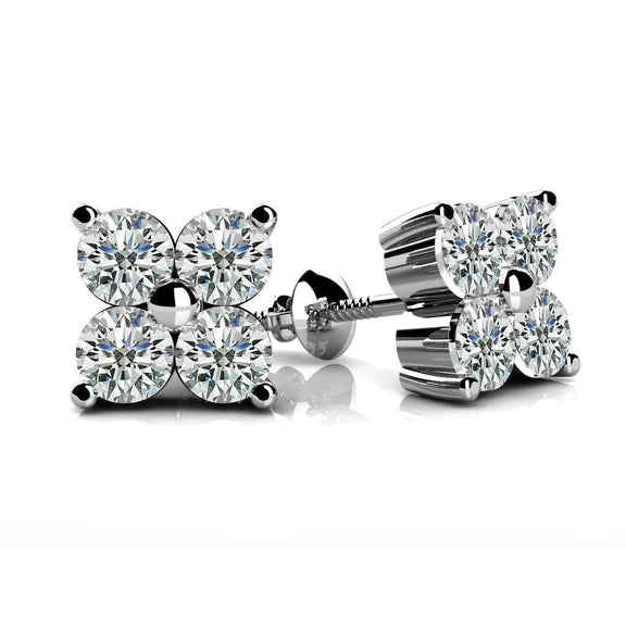 Boucles D'oreilles Réel Diamants Ronds Taille Brillant 4 Carats Pour Femme En Or Blanc 14K