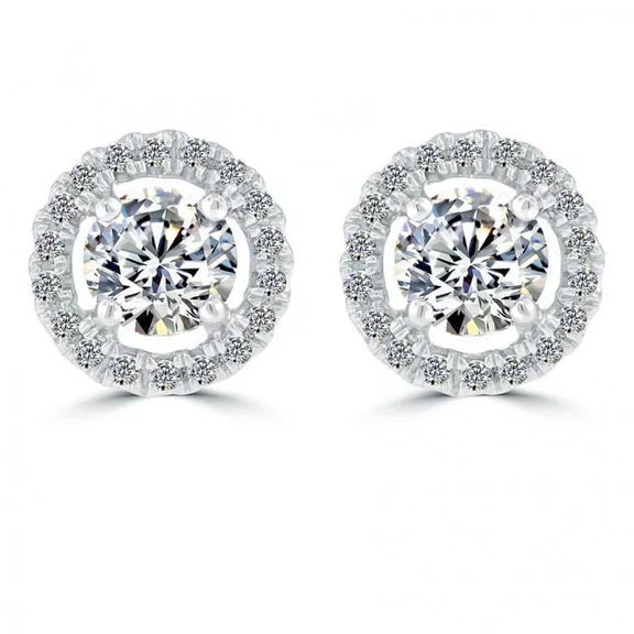 Boucles D'oreilles Réel Diamants Sertis De Griffes Rondes Scintillantes 2 Ct En Or Blanc