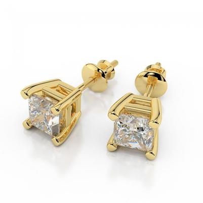 Boucles D'oreilles Réel Diamants Taille Princesse 3.50 Carats En Or Jaune 14 Carats