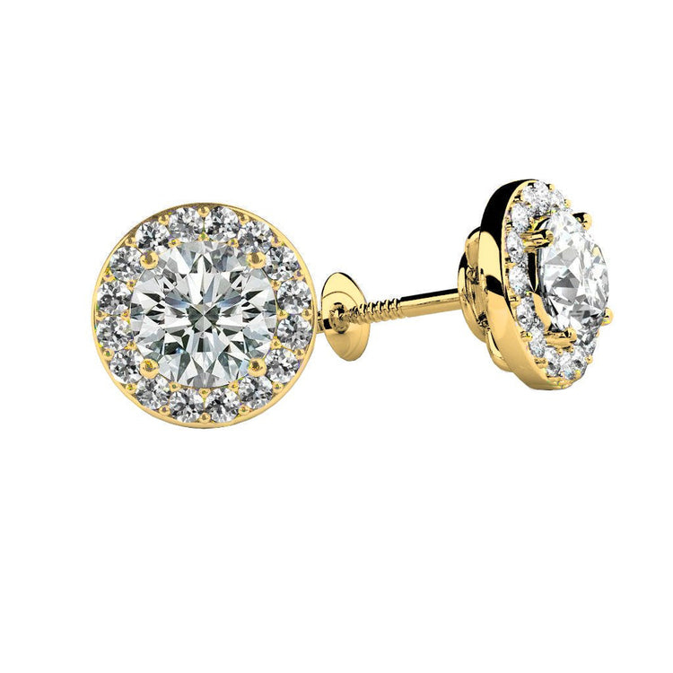 Boucles D'oreilles Rondes Avec Halo De Véritable Diamants En Or Blanc 2.40 Carats 14K