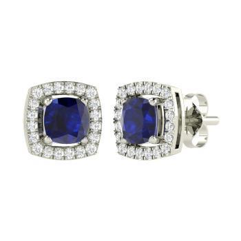 Boucles D'oreilles Saphirs Coussin Et Diamants
