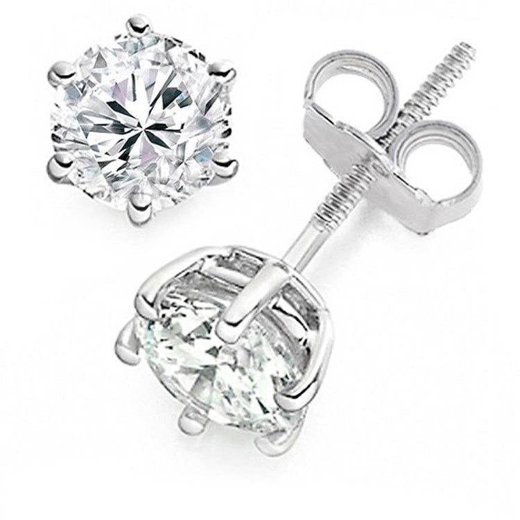 Boucles D'oreilles Serties De Six Griffes Rondes De 4.00 Carats Avec Naturel Diamants Wg 14K