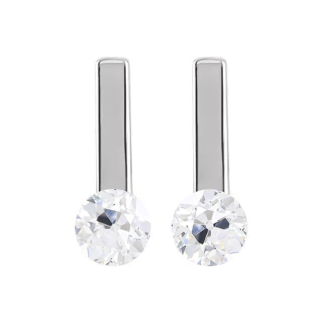 Boucles D'oreilles Solitaire Pendantes Rondes Vieux mineur Réel Diamants 3 Carats Or Blanc