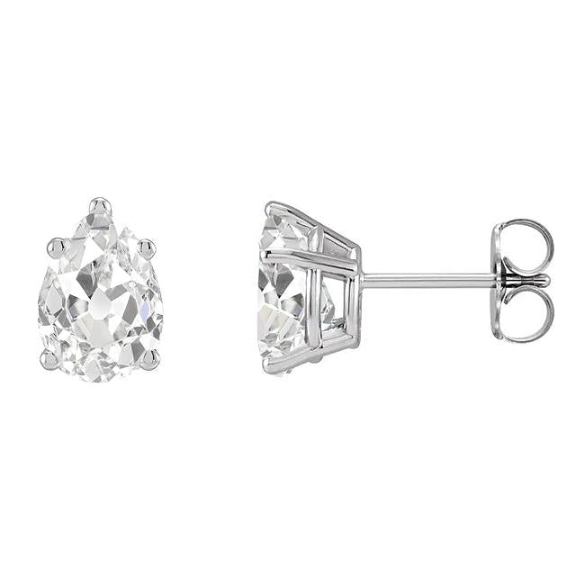 Boucles D'oreilles Solitaire Poire Vieux mineur Véritable Diamant Or Studs 6 Carats