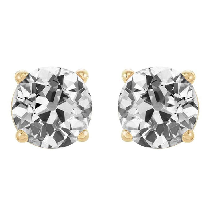 Boucles D'oreilles Solitaire Stud 8 Carats Rond Vieux Véritable Diamants Mineurs Or Jaune