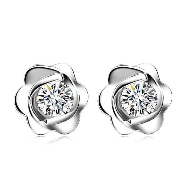 Boucles D'oreilles Style Fleur Avec Réel Diamants Ronds De 2.20 Cts En Or Blanc 14K