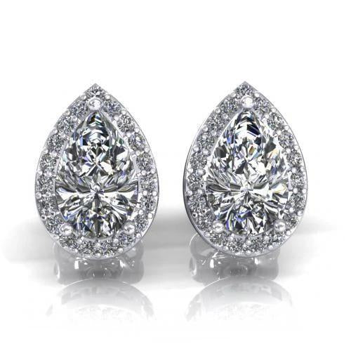 Boucles D'oreilles Tige Dames Poire Et Halo Taille Ronde 4.90 Carats Réel Diamant