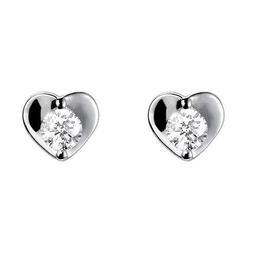 Boucles D'oreilles Tige En Forme De Coeur 2 Carats Réel Diamants Ronds Or Blanc