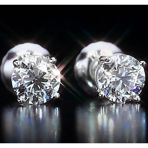 Boucles D'oreilles Tige Or Blanc 14K 2 Carats Naturel Diamants Taille