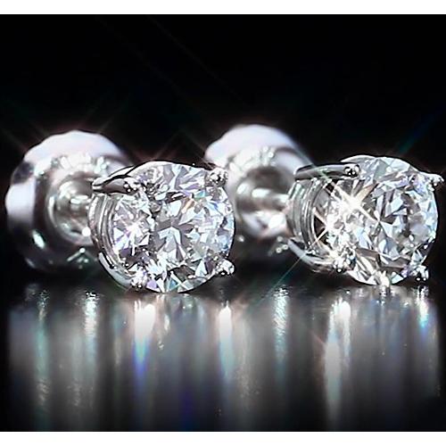 Boucles D'oreilles Tige Or Blanc 14K 2 Carats Naturel Diamants
