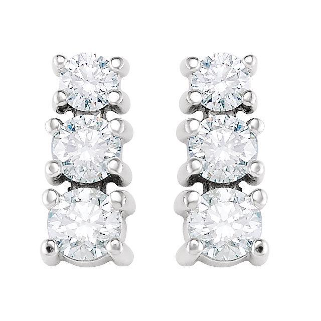 Boucles D'oreilles Véritable Diamant 1.5 Ct A Trois Pierres En Or Blanc 14 Carats