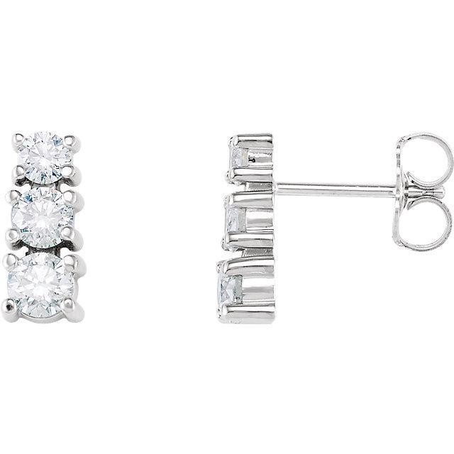 Boucles D'oreilles Véritable Diamant 1.5 Ct A Trois Pierres En Or Blanc 14 Carats
