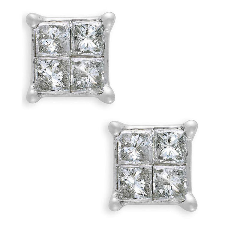Boucles D'oreilles Véritable Diamant Taille Princesse 2 Ct En Or Blanc 14 Carats