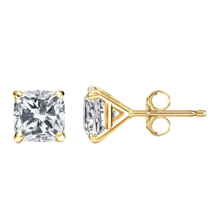 Boucles D'oreilles Véritable Diamants Taille Coussin De 4.00 Cts En Or Jaune 14K