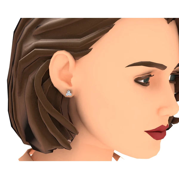 Boucles d'Oreilles Clous Petit Réel Diamant 3 Pierres 0.85 Carats