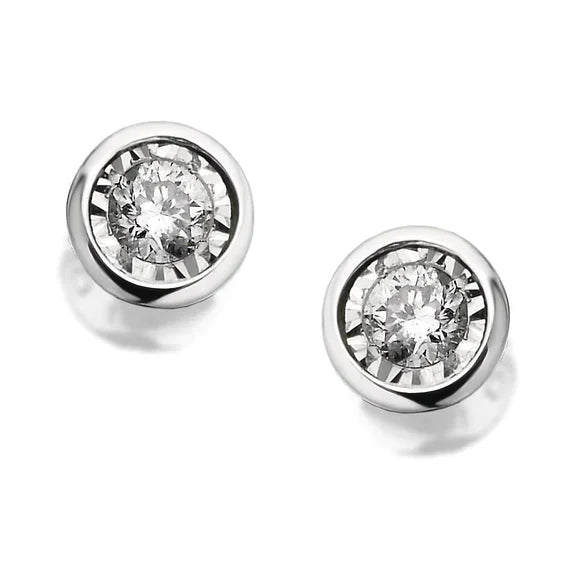 Boucles d'Oreilles Clous Taille Ronde 2 Carats Serti Clos Réel Diamant Monture Or Blanc