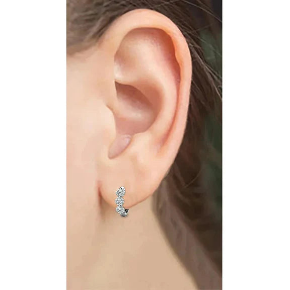 Boucles d'Oreilles Créoles En Or 3 Réel Diamants Pour Femme