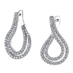 Boucles d'Oreilles Créoles Naturel Diamant Taille Ronde Or Blanc 14K 4.5 Carats