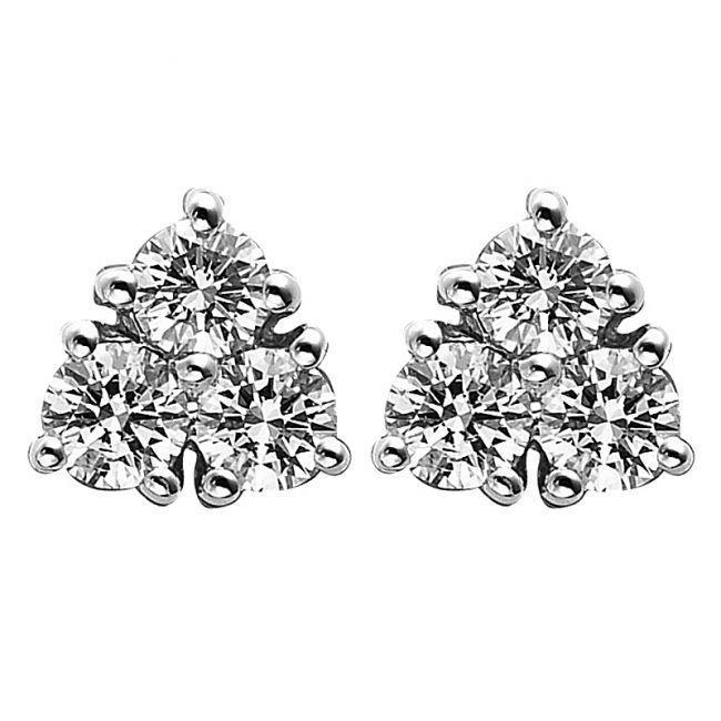 Boucles d'Oreilles En Diamant Véritable 3 Pierres