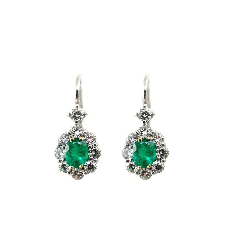 Boucles d'Oreilles Femme Emeraude Vert & Diamants 7.60 Carats Or 14K