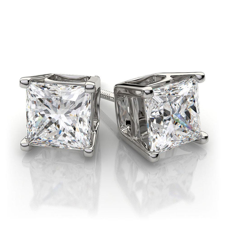 Boucles d'Oreilles Femme Naturel Diamants Taille Princesse 5 Carats En Or Blanc 14K