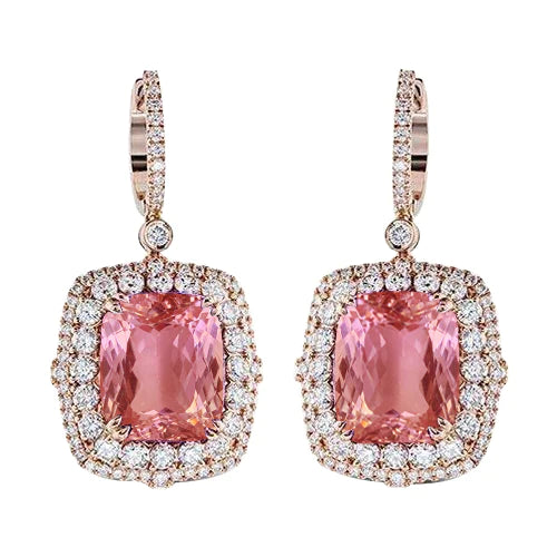 Boucles d'Oreilles Halo De Cristal Kunzite Coussin