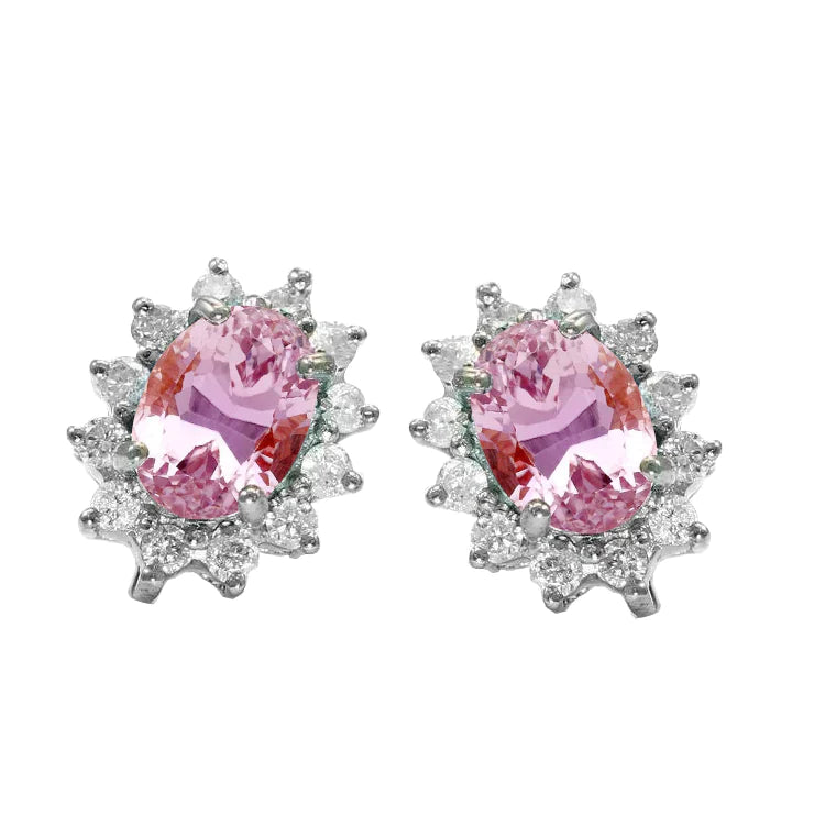 Boucles d'Oreilles Halo De Pierres Précieuses De Kunzite