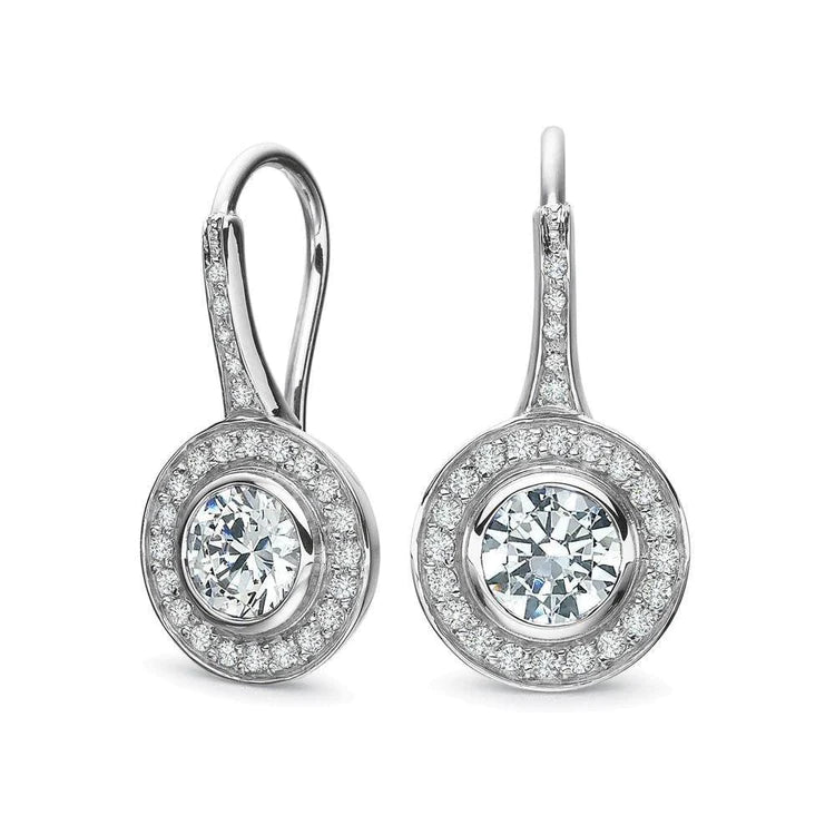 Boucles d'Oreilles Lady Pendantes 3.40 Carats Réel Diamants Sertis Clos Or Blanc 14K