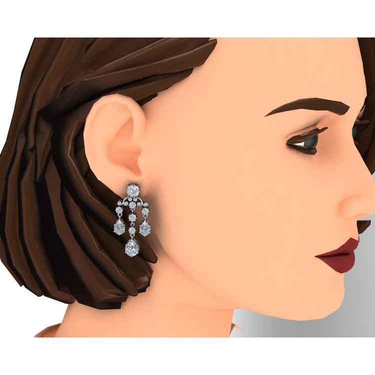 Boucles d'Oreilles Lustre de Mariée Poire, Réel Diamants Taille Ancienne Coussin 6.50 Carats