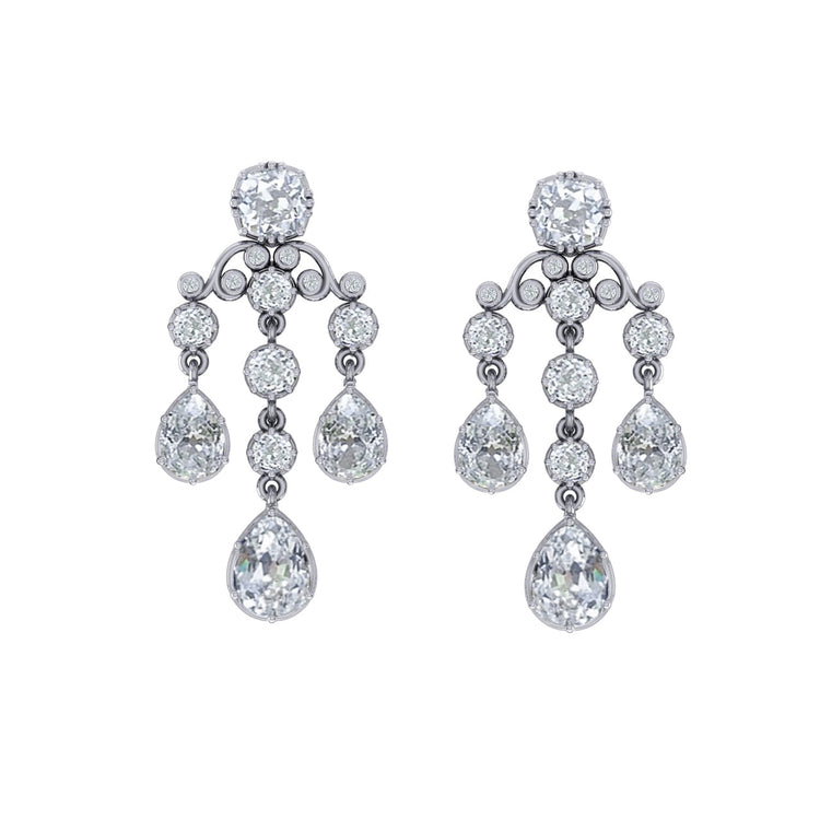 Boucles d'Oreilles Lustre de Mariée Poire, Réel Diamants Taille Ancienne Coussin 6.50 Carats