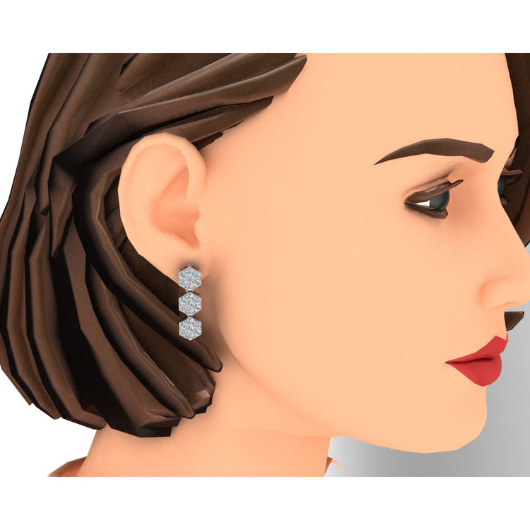 Boucles d'Oreilles Naturel Diamant Pendantes en Forme d'Hexagone 1 Pouce 2.75 Ct Or Blanc 14K