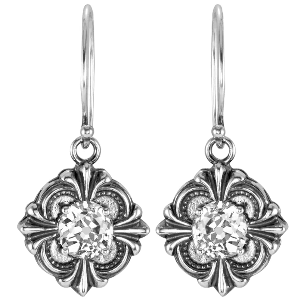 Boucles d'Oreilles Naturel Diamant Style Ancien Or Blanc 3 Carats Taille Ancienne Mine Ronde