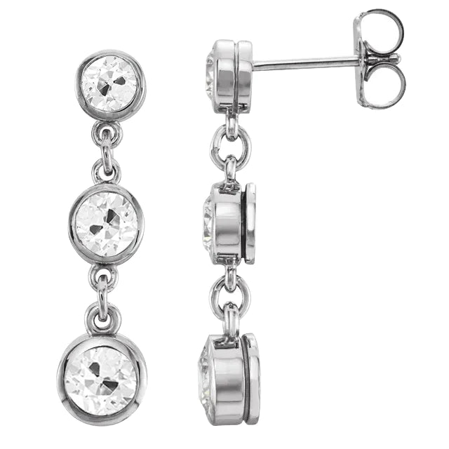 Boucles d'Oreilles Pendantes Naturel Diamant Serti Clos 5 Carats Rond Or Blanc Taille Ancienne