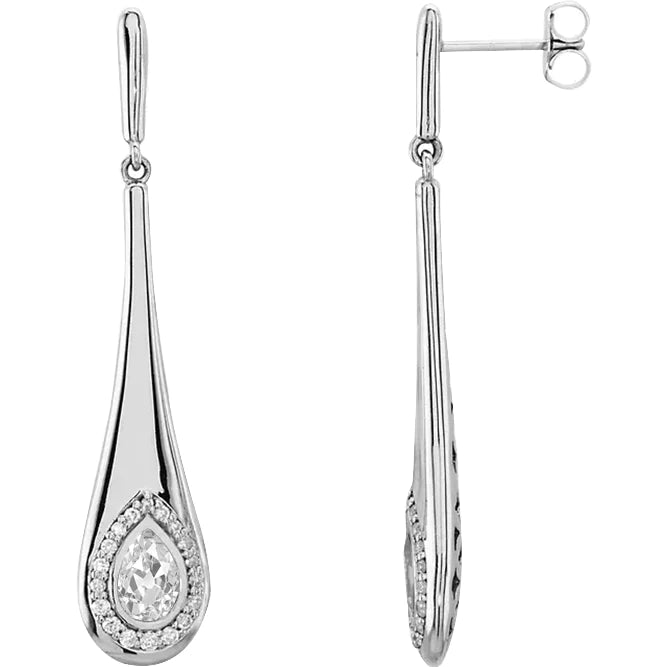 Boucles d'Oreilles Pendantes Naturel Diamant Serti Clos Or Blanc 3 Carats Poire Taille Ancienne