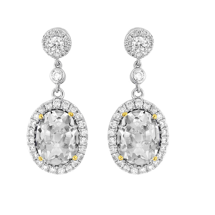 Boucles d'Oreilles Pendantes Réel Diamant Halo Ensemble Prong 9 Carats Ovale Vieux Mineur Deux Tons