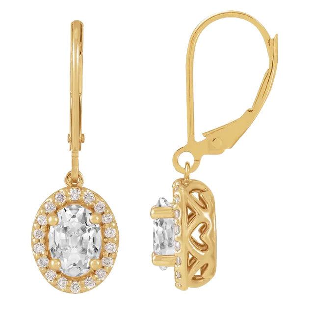 Boucles d'Oreilles Pendantes Réel Diamant Halo Ovale Vieux Mineur Or Jaune 4.50 Carats