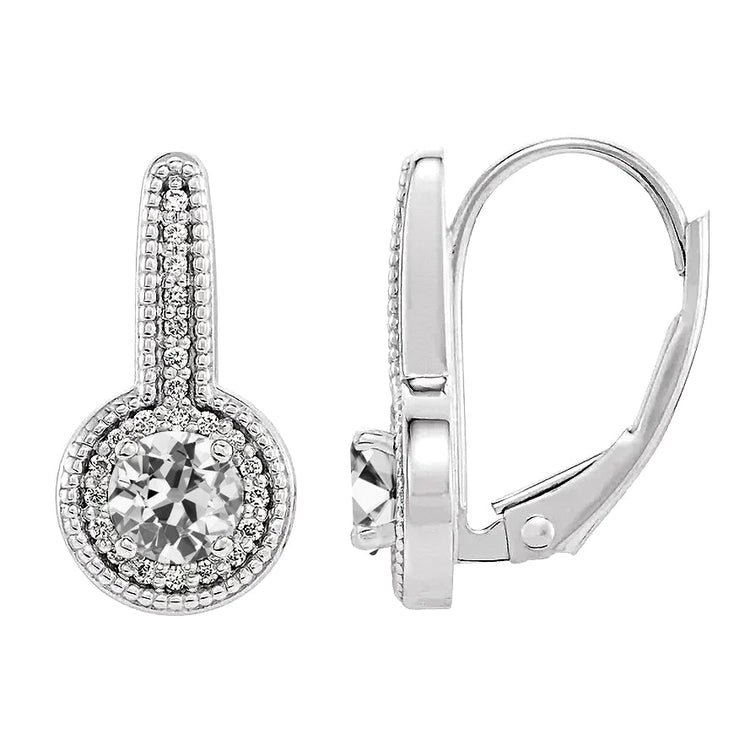 Boucles d'Oreilles Pendantes Réel Diamant Rond Or Blanc Taille Ancienne Mine Millegrain 3.50